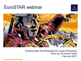 EuroSTAR webinar
Creating Agile Test Strategies for Larger Enterprises
Derk-Jan de Grood/ Valori
February 2017
1
 