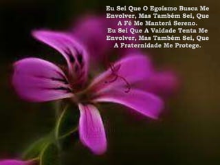 Eu Sei Que O Egoísmo Busca Me Envolver, Mas Também Sei, Que A Fé Me Manterá Sereno.Eu Sei Que A Vaidade Tenta Me Envolver, Mas Também Sei, Que A Fraternidade Me Protege.