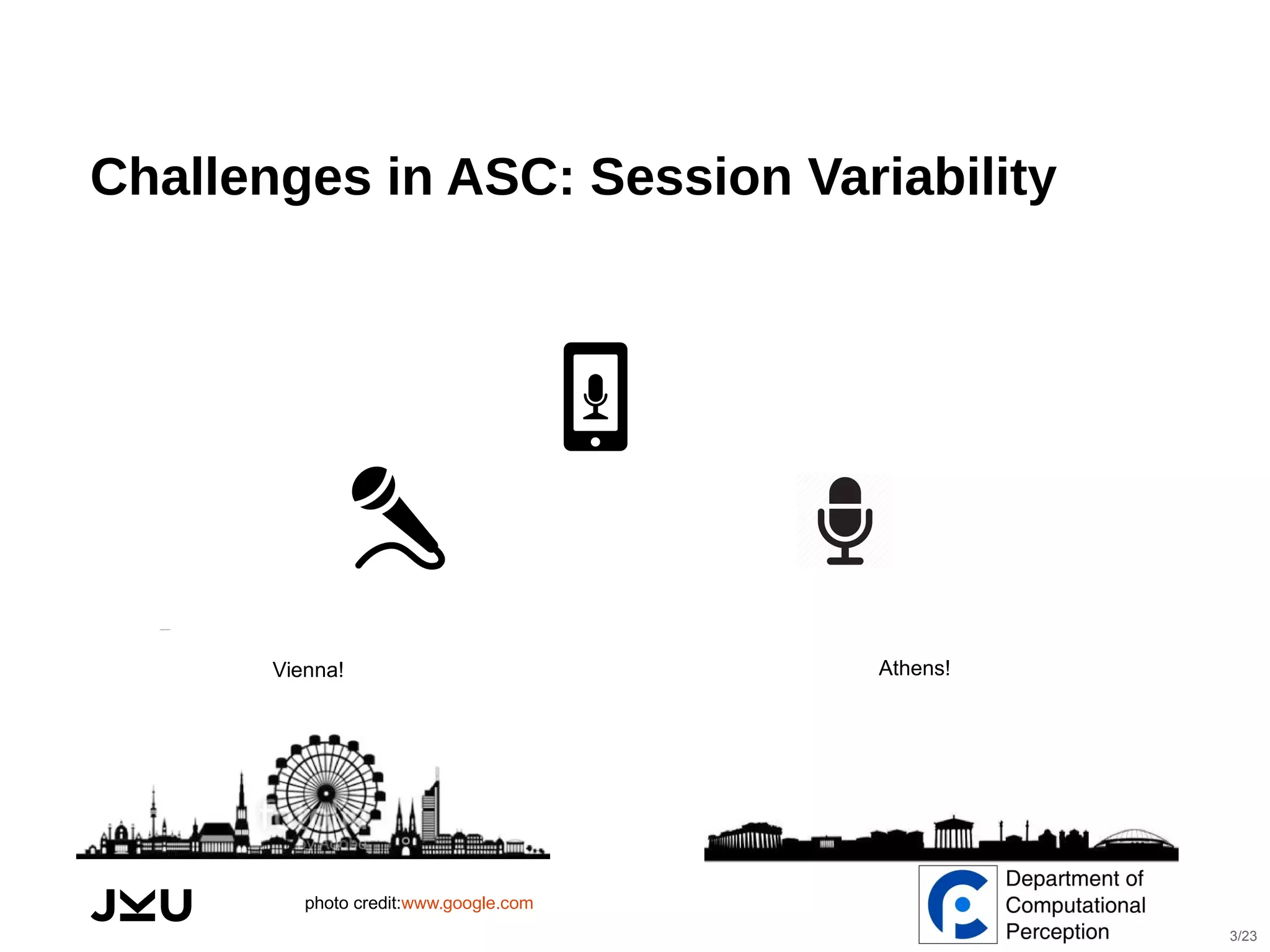  
Challenges in ASC: Session Variability
Vienna! Athens!
photo credit:www.google.com
3/23
 