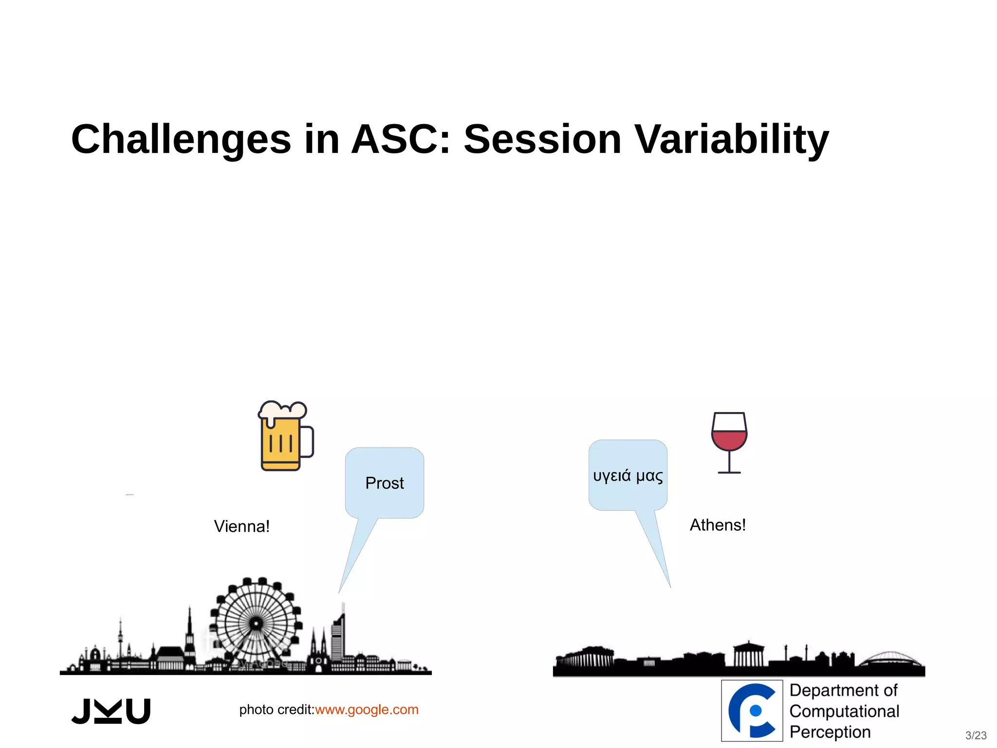  
Challenges in ASC: Session Variability
Vienna! Athens!
υγειά μαςProst
photo credit:www.google.com
3/23
 