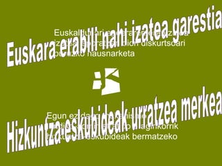 Euskaldunari egoeraren erantzulea izatea leporatzen dion diskurtsoari buruzko hausnarketa Egun ez dago mekanismo juridiko-administratibo eraginkorrik hizkuntza-eskubideak bermatzeko Euskara erabili nahi izatea garestia Hizkuntza-eskubideak urratzea merkea 