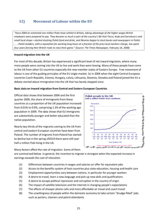 25
12) Movement of Labour within the EU
“Since 2004 an estimated one million Poles have settled in Britain, taking advanta...