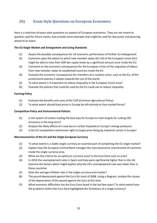 55
20) Exam Style Questions on European Economics
Here is a selection of exam-style questions on aspects of European econo...