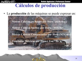 Cálculos de producción  <ul><li>La  producción  de las máquinas se puede expresar en: </li></ul><ul><ul><ul><li>Metros Cúb...