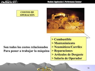 COSTOS DE OPERACIÓN > Combustible > Mantenimiento > Neumáticos/Carriles > Reparaciones > Articulos de Desgaste > Salario d...