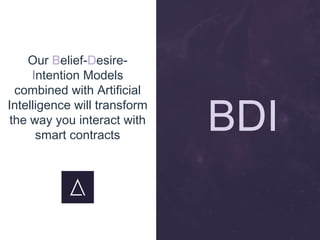Our Belief-Desire-
Intention Models
combined with Artificial
Intelligence will transform
the way you interact with
smart contracts
BDI
 