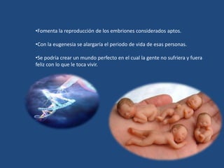 Fomenta la reproducción de los embriones considerados aptos.