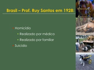 Brasil – Prof. Ruy Santos em 1928:
• Homicídio
• Realizado por médico
• Realizado por familiar
• Suicídio
 