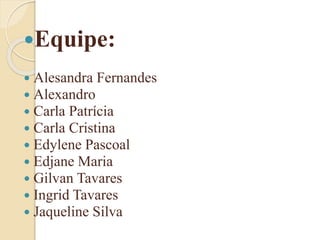 Equipe:
 Alesandra Fernandes
 Alexandro
 Carla Patrícia
 Carla Cristina
 Edylene Pascoal
 Edjane Maria
 Gilvan Tavares
 Ingrid Tavares
 Jaqueline Silva
 