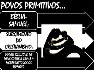 POVOS PRIMITIVOS...
BÍBLIA-
SAMUEL;
SURGIMENTO
DO
CRISTIANISMO;
PODER EXCLUSIVO DE
DEUS SOBRE A VIDA E A
MORTE DE TODOS OS
HOMENS.
 
