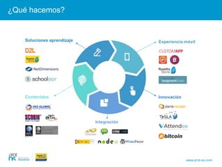 ¿Qué hacemos?
Soluciones aprendizaje
Contenidos Innovación
Experiencia móvil
www.prot-os.com
 