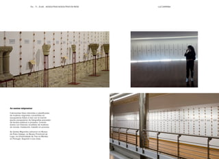 EU... TI... ELAS... NOSOUTRAS NOSOUTRXS EN REDE LUZ DARRIBA
As santas migrantas
Catrocentas fotos intervidas e plastificadas
de mulleres migrantes convertidas en
escapularios feitos a man con la marrón
(punto escapulario). As fotografías proceden
de fondos públicos e privados. Corenta
textos con historias recollidas de mulleres
do mundo. Instalación, traballo en proceso.
As Santas Migrantas estiveron no Museo
do Pobo Galego, no Museo Provincial de
Lugo, na Universidade de Tras os Montes
en Portugal. Seguirán a súa viaxe.
 