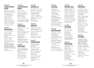 28/05/2020
REME REMEDIOS
Sés - “Semente de vencer”
Chavela Vargas - “Las simples
cosas” y “El ultimo trago”
Rising Appalachia - “Medicine”
Loreena McKennitt -
“Caravanserai”
Gojira - “The Gift Of Guilt” (Live
at Brixton Academy, London)
Pink Floyd - “Mother“
(The Wall, 1980)
Maria Arnal i Marcel Bagés
- “Ball del vetlatori”
Milladoiro - “Tecendo liño”
Earth, Wind  Fire - “Reason”
Mónica Moss - “Hasta el final”
Pixies - “Cecilia Ann”
Rachelle Ferrell -
“I can explain” (live)
Xutos  Pontapés -
“Homem do Leme”
(ao Vivo no Campo Pequeno)
03/06/2020
SILVIA GARCÍA
Caetano Veloso: “Lingua”,
“O Leaozinho”, “Cajuína” e
“Reconvexo”; Mercedes Sosa,
“Todo cambia” e “Gracias a
la vida”; Fuxan os Ventos,
“Muller”; Leonard Cohen,
“Suzanne” e”Take this waltz”.
Iván Ferreiro - “Turnedo” (feat.
Xoel Lopez / Confesiones-directo)
León Gieco - “La memoria”
Tom Jones  Janis Joplin
Luz Casal - “Entre Mis Recuerdos”
Leonard Cohen -
“In My Secret Life”
BSO “La vida es bella”
Vainica Doble - “La funcionaria”
Amaral - “Olvido”
30/05/2020
RUTH MONTIEL ARIAS
Ima Sumac - “El cóndor pasa”
(Daniel Alomías Robles)
Mano Negra - “El Senor Matanza”
Calle 13 – “Latinoamérica”
Neil Young - “Heart Of Gold”
Carlos Carty - Flauta de Pan
(Música Relajante Andina)
Leo Rojas - “El Condor Pasa”
Antonio Molina - “Soy minero”
Nina Simone - “Cuatro Mujeres”
Caetano Veloso - “Soy
Loco Por Ti, América”
31/05/2020
XISELA FRANCO
Nils Frahm - “Ambre”
Sés - “A paz esquiva”
Isadora Canto -
“Reconhecimento”
Raphael - “Desde el
Fondo de Mi Alma”
Antònia Font- “Bamboo”
“Woven Songs Of The
Amazon. Healing Icaros Of
The Shipibo Shamans”
09/06/2020
MARTA ALBARRÁN
Edye Gorme y Los Panchos:
“Me importas tú”
Pearl Jam - “Come
Back (Like Crazy)”
R.E.M. - “Everybody Hurts”
Bambikina - “¿Recuerdas?”
(Live in Shasta)
Marcela Morelo - “Luna bonita”
Jarabe de Palo -
“Eso que tú me das”
Jarabe De Palo -
“Toca mi canción”
R.E.M. - “Nightswimming”
04/06/2020
OFELIA CARDO
Suso Vaamonde -
“Compañeiro Daniel”
Víctor Manuel - “El cobarde”
Suso Vaamonde -
“Vestida de aldraxe”
Joan Baez - Greatest Hits
Christy Moore -
“Viva la Quinta Brigada”
(Live at Barrowland Glasgow)
Rozalén pone voz a las
víctimas del franquismo
y de la Guerra Civil
Lavinia Meijer - “Nuvole Bianche”
Enrique Morente y Lagartija
Nick - “Ciudad sin sueño”
Labordeta - “Canto a la libertad”
05/05/2020
SABELA ARIAS CASTRO
Guadi Galego - “Camariñas”
The Rolling Stones -
“She’s A Rainbow”
Israel “IZ” Kamakawiwo -
“Somewhere over the Rainbow”
Coldplay - “Yellow”
Niuver y Maxi Pardo - Victor
Patrón (piano) - “Una Palabra”
1000 nenxs cantan “Chea de
vida” con Guadi Galego
Sés - “Muller”
Pulp - “Common People”
Everly Brothers -
“All I Have To Do Is Dream”
Kell Smith - “Nossa Conversa”
Queen - “Friends Will Be Friends”
02/06/2020
YOLANDA SANTAMARÍA
GALERÓN
Rebeca Lane, Jen Soto ft Pía
Arévalo “Tu cintura sin censura”
Mala Rodríguez – “Aguante”
Christina Rosenvinge -
“Señorita” (2011, Hotmail)
El Kanka - “Por Tu Olor”
ft. Jorge Drexler
Martirio - “Estoy Mala”
Disturbed - “Indestructible”
Grupo De Expertos Solynieve -
“Déjame Vivir Con Alegría”
Alicia Keys - “Brand New Me”
Sés - “Milonga de aquí”
11/06/2020
MIREN MANTEROLA
Luz Casal - “Piensa En Mi”
Santana - “Put Your
Lights” On ft. Everlast
Tom Waits - “Downtown Train”
Linkin Park,
“Somewhere I Belong”
The Doors - “The End”
Aerosmith - “Dream On”
Jordi Castilla  Carta Magna -
“Imagen Rota”
La Oreja de Van Gogh feat.
Ana Torroja, Andrés Suárez,
David Otero, Funambulista,
India Martínez, Iván Ferreiro,
Maldita Nerea, Melendi, Rozalén,
Vanesa Martín - “Estoy Contigo”
El Drogas -
“Cordones de mimbre”
06/06/2020
ALEXANDRA R. REY
Vetusta Morla : “Los ríos de Alice”
Billie Holiday - “Gloomy Sunday”
Pablo Alborán - “Tu Refugio”
Música para “Despertar” -
“Los Besos del Olvido”
Los Planetas - “Desaparecer”
Carla Bruni - “Quelqu´un m´a dit”
Sol Pereyra ft. Julieta Venegas -
“Metamorfosis”
Vega + Iván Ferreiro -
“Dónde Estabas Tú”
28/06/2020
MARGA COLÁS
Vetusta Morla - “Marea Baja”
The Pixies - “Wave of Mutilation
UK Surf and Original”
Wintergatan - “Marble Machine”
Black Math - “Lapse”
Hans Zimmer  Alan
Walker – “Time”
Beastie Boys - “Intergalactic”
Imagine Dragons - “Believer”
08/06/2020
ALMUDENA ARMENTA
The Beatles - “Yesterday”
(Remastered 2009)
Nina Simone -
“Ain’t Got No - I Got Life”
“Te quiero en mi vida”
(“Diario De Noa” BSO)
Skid Row - “I Remember You”
Smog - “I Was A Stranger”
Mercedes Sosa -
“Gracias a la vida”
Rosana - “Si tú no estás aqui”
Julia Michaels - “Anxiety”
ft. Selena Gomez
Nacho Vegas - “Crímenes
cantados”
07/06/2020
M. JESÚS MANZANARES
SERRANO
“Poemas Bordados”
Funky - “Cicatriz” ft. Musiko
John Barry – BSO “Out of
Africa” (Memorias de África)
Budiño  Mercedes
Peón - “Se Souberas”
Maroon 5 - “Memories”
Luz Casal - “Volver a comenzar”
Joan Manuel Serrat - “Nanas de
la cebolla” (Miguel Hernández)
29/06/2020
PALOMA NAVARES
SoapSkin - “Me And The Devil”
Arctic Monkeys -
“Do I Wanna Know?”
Mica Paris, David Gilmour, Jools
Holand - “I Put A Spell On You”
Green Day - “Boulevard
Of Broken Dreams”
The Black Crowes -
“Hotel Illness” (Live From
The Artists Den)
A Beautiful Soundtrack for the
Apocalypse - The Expanse
Creedence Clearwater Revival -
“Have You Ever Seen The Rain”
10/06/2020
BLANCA PRENDES
Queen - “Who Wants To Live
Forever” (Live At Wembley
Stadium, Friday 11 July 1986)
Disturbed -
“The Sound Of Silence”
ZAZ - “Eblouie par la nuit”
Emilio Cao - “Fonte do
araño” (A Coruña, 1978)
TMZ - “Illness in the Dark”
Kyuss - “Thumb”
Preme sobre cada canción para reproducila
en YouTube ou Spotify
Preme sobre cada canción para reproducila
en YouTube ou Spotify
 