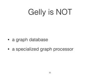 Gelly is NOT
• a graph database
• a specialized graph processor
35
 