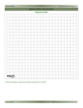Teoría de decisión http://www.scoop.it/t/mathematics-learning 
Decision Theory. http://licmata-math.blogspot.mx 
Criterio de Laplace, argumento a favor y argumento en contra. 
Diagrama de árbol y criterio de Laplace. 
Diagrama de árbol 