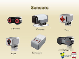 Infrared
Touch
Light
Ultrasonic
Gyroscope
Compass
 