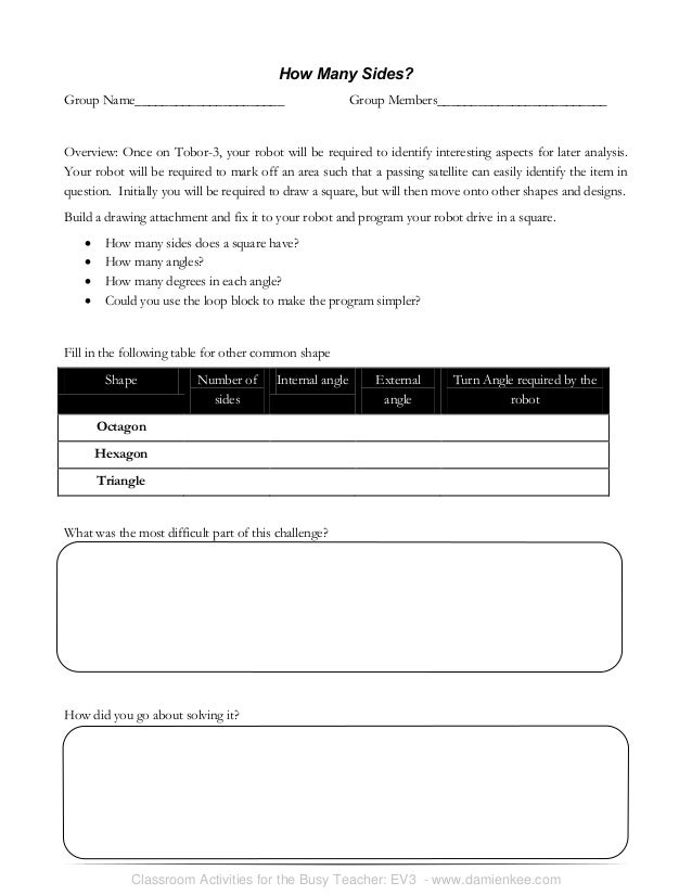 Ev3 student worksheets