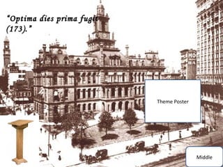 “ Optima dies prima fugit
(173).”




                            Theme Poster




                                           Middle
 