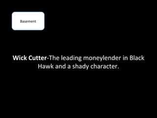 Basement




Wick Cutter-The leading moneylender in Black
        Hawk and a shady character.
 