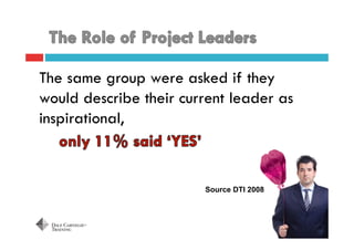 The same group were asked if they
would describe their current leader as
inspirational,
Source DTI 2008