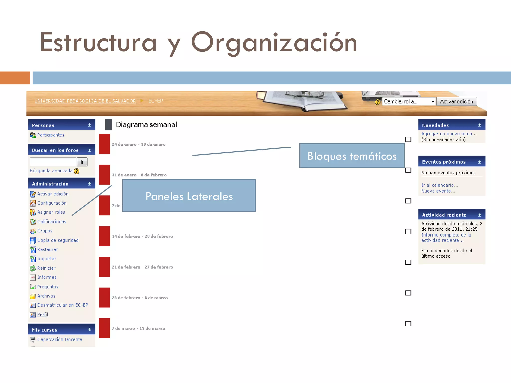 Estructura y Organización


                            Bloques temáticos


        Paneles Laterales
 