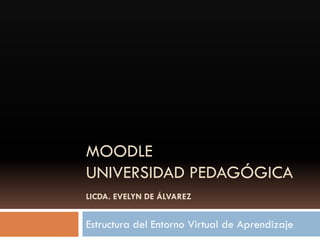 MOODLE
UNIVERSIDAD PEDAGÓGICA
LICDA. EVELYN DE ÁLVAREZ


Estructura del Entorno Virtual de Aprendizaje
 