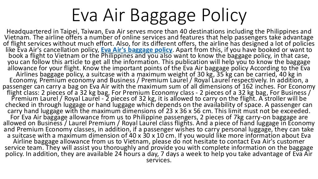 Eva Air Baggage Policy