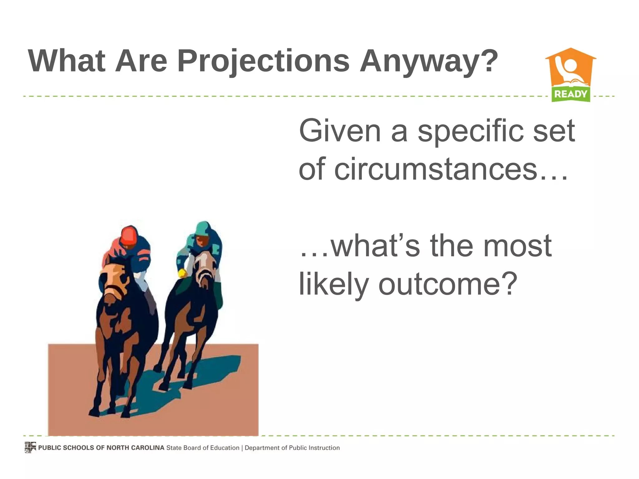 What Are Projections Anyway?

                Given a specific set
                of circumstances…

                …what’s the most
                likely outcome?
 