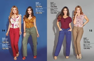 $24.990
$24.990
$39.990
$24.990
$24.990
$24.990
$29.990
$39.990
REF 42872
TEJIDO DE PUNTO
TALLAS S-M-L-XL
BLUSA
REF 3141 - VINOTINTO
ALGODÓN
TALLAS 8-10-12-14
PANTALÓN
REF 42868
VISCOSA
TALLAS S-M-L-XL
BLUSA
REF 31153 - ACEITUNA
LINO
TALLAS 8-10-12-14
PANTALÓN
REF 42293
CHALÍS
TALLAS S-M-L-XL
BLUSA
REF 3141 - AZUL NAVY
ALGODÓN
TALLAS 8-10-12-14
PANTALÓN
BLUSA
REF 31153 - TABACO
LINO
TALLAS 8-10-12-14
PANTALÓN
REF 42873
VISCOSA
TALLAS S-M-L-XL
14 15
 