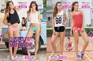 9594
REBEL
BLUSA REF.16396
material: viscosa
S MXS REF.16396
MARFIL
REF.16396
NEGRO
TALLAS: S / M / L / XL
panties / tull - encaje
DÚO - REF.2014
BLUSA REF.16455 DÚO REF.16382
material: viscosa viscosa - algodón
MXS S MXS S
REF.16454
TALLAS: XS / S / M
short / algodón
$9.990
$16.990 $14.990
$14.990 $16.990
 