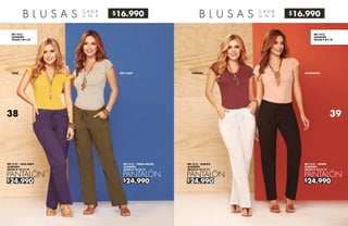 $16.990
$24.990 $24.990
$16.990
$24.990$24.990
REF 3141 - AZUL NAVY
ALGODÓN
TALLAS 8-10-12-14
REF 3141 - VERDE MILITAR
ALGODÓN
TALLAS 8-10-12-14
PANTALÓN PANTALÓN
B L U S A S
REF 7412
ALGODÓN
TALLAS S-M-L-XL
GRIS JASPEOCRE
C A D A
U N A
REF 3141 - NEGRO
ALGODÓN
TALLAS 8-10-12-14
REF 3141 - BLANCO
ALGODÓN
TALLAS 8-10-12-14
PANTALÓNPANTALÓN
B L U S A S
REF 7412
ALGODÓN
TALLAS S-M-L-XL
MANDARINAPÚRPURA
C A D A
U N A
3938
 