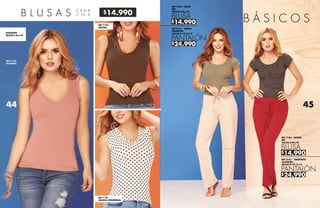 $14.990
$14.990
$14.990
$24.990
$24.990
B L U S A S C A D A
U N A
ALGODÓN
TALLAS S-M-L-XL
REF 7122
GUAYABA
REF 3141 - ARENA
ALGODÓN
TALLAS 8-10-12-14
REF 3141 - VINOTINTO
ALGODÓN
TALLAS 8-10-12-14
REF 7103 - VERDE
RIB
TALLAS S-M-L-XL
REF 7103 - NEGRO
RIB
TALLAS S-M-L-XL
PANTALÓN
PANTALÓN
BLUSA
BLUSA
REF 7121
BLANCA ESTAMPADA
REF 7123
MILITAR
4544
 