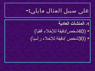 ‫على سبيل المثال مايلي:-‬

                 ‫1- المنشأت العادية‬
    ‫• )04شخص/دقيقة للخلء أفقيً(‬
     ‫ا‬
 ‫• )03شخص /دقيقة للخلء رأسيً(‬
  ‫ا‬
 