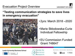 Leeds University Business School
Evacuation Project Overview
“Testing communication strategies to save lives
in emergency ...