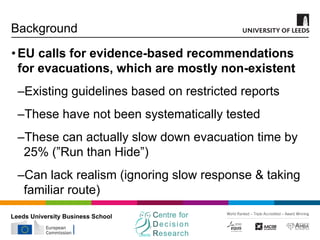 Leeds University Business School
Background
•EU calls for evidence-based recommendations
for evacuations, which are mostly...
