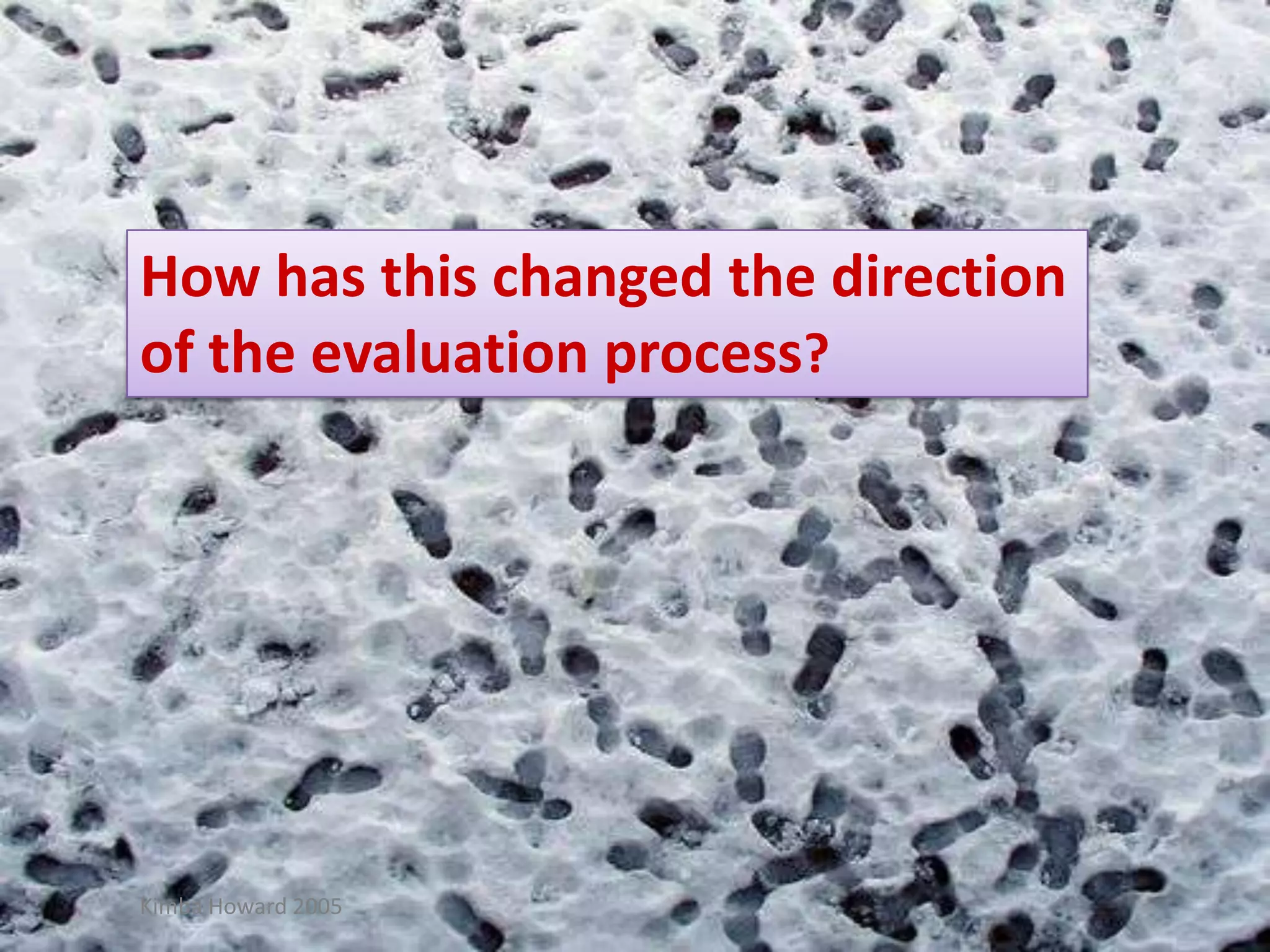How has this changed the direction of the evaluation process?Kimba Howard 2005