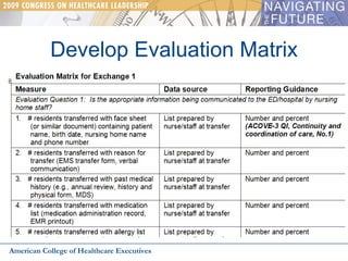 Develop Evaluation Matrix American College of Healthcare Executives 