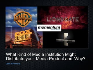 What Kind of Media Institution Might
Distribute your Media Product and Why?
Jack Simmons
 