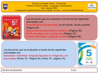 Escuela Luis Matte Larraín - Puente Alto.
Profesor Francisco Gaete – Lenguaje y comunicación.
5tos básicos 2020.
Cuestiona...