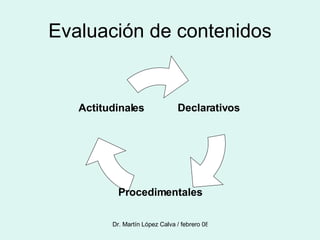 Evaluación de contenidos Declarativos Procedimentales Actitudinales 