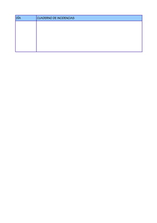 DÍA CUADERNO DE INCIDENCIAS
 