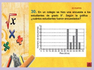 25 PUNTOS
30. En un colegio se hizo una encuesta a los
estudiantes de grado 9°. Según la gráfica .
¿cuántos estudiantes fueron encuestados?
 