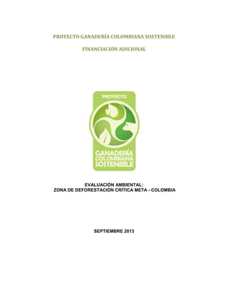 PROYECTO GANADERÍA COLOMBIANA SOSTENIBLE
FINANCIACIÓN ADICIONAL

EVALUACIÓN AMBIENTAL:
ZONA DE DEFORESTACIÓN CRÍTICA META - COLOMBIA

SEPTIEMBRE 2013

 