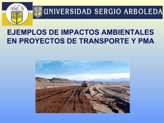 EJEMPLOS DE IMPACTOS AMBIENTALES
EN PROYECTOS DE TRANSPORTE Y PMA
 