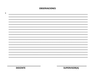• ____________________________________________________________
____________________________________________________________
____________________________________________________________
____________________________________________________________
____________________________________________________________
____________________________________________________________
____________________________________________________________
____________________________________________________________
____________________________________________________________
____________________________________________________________
____________________________________________________________
____________________________________________________________
____________________________________________________________
____________________________________________________________
____________________________________________________________
____________________________________________________________
____________________________________________________________
____________________________________________________________
OBSERVACIONES
____________________________ _________________________
DOCENTE SUPERVISOR(A)
 