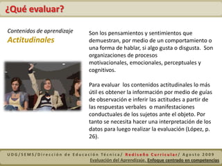 Evaluación del Aprendizaje. Enfoque centrado en competenciasPrincipios de la evaluación basada en CompetenciasUDG/SEMS/Dirección de Educación Técnica/ Rediseño Curricular/ Agosto 2009Evaluación del Aprendizaje. Enfoque centrado en competencias 