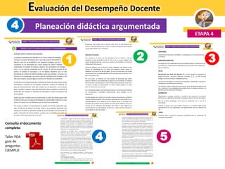 Evaluación del Desempeño Docente
Planeación didáctica argumentada
ETAPA 4
4
1 2 3
4 5
Consulta el documento
completo:
Taller PDA
guía de
preguntas
EJEMPLO
 