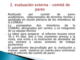 Uno por el Ministerio de Educación, Ciencia y Tecnología de la NaciónCONEAU: funcionesLa evaluación institucional externa en universidades nacionales y privadas
