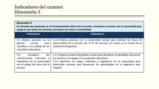 Indicadores del examen
Dimensión 5
 