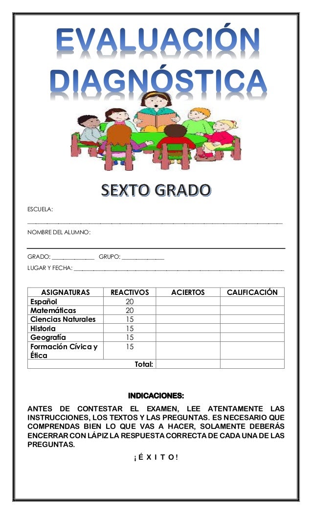 Evaluación Diagnóstica 6° Grado 2014 2015